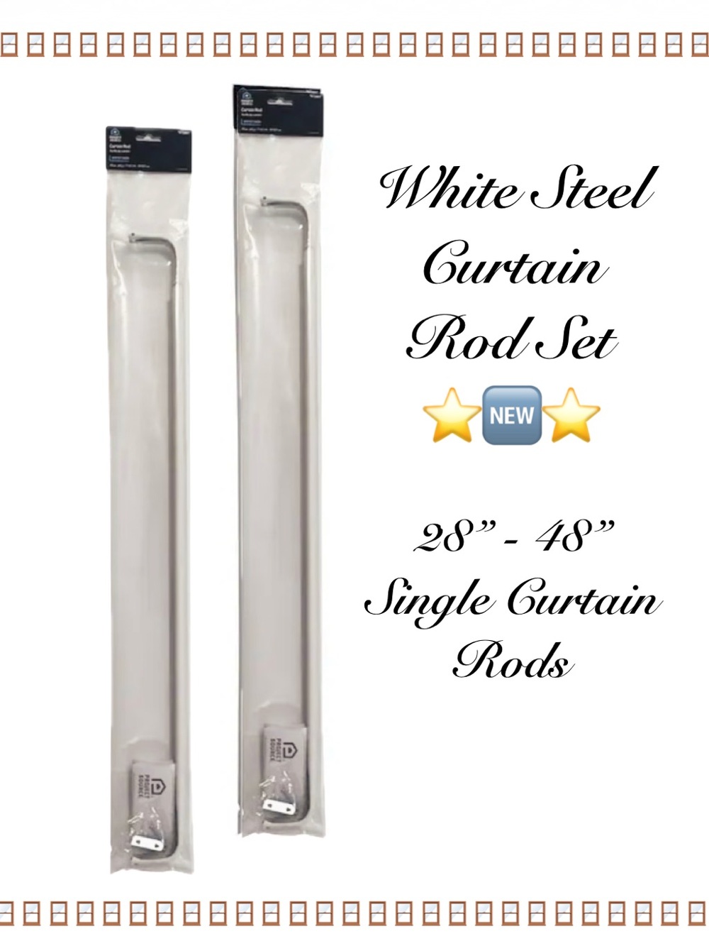 White Steel Single Curtain Rod Set(2) ⭐️🆕⭐️Adjusts 28”- 48” w/Hardware